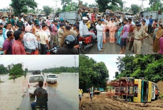 PWD corruption hits Tripura Transport system during monsoon : Pathetic condition of roadways across the state, agitated public blocked Airport road seeking reason behind PWDâ€™s negligence  